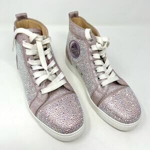 Christian Louboutin Louis Strass High Top Sneakers Size 38.5 US 8.5 Pink Crystal